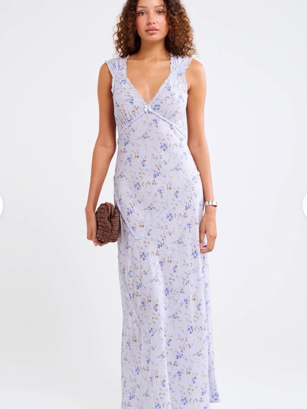 Rumored Lilac Floral Lace-Trim V-Neck Maxi Dress